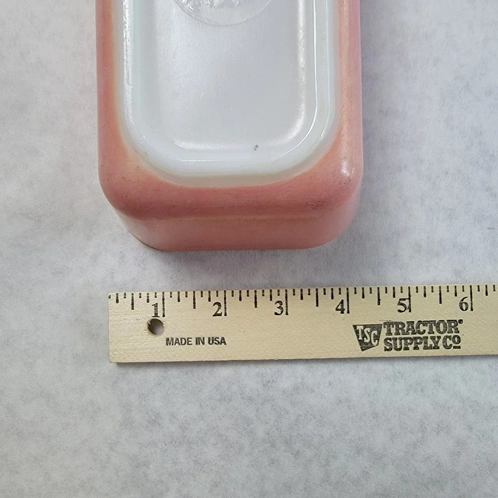 Pyrex 502 Pink Refrigerator Dish Container Rectangular Milk Glass Inside